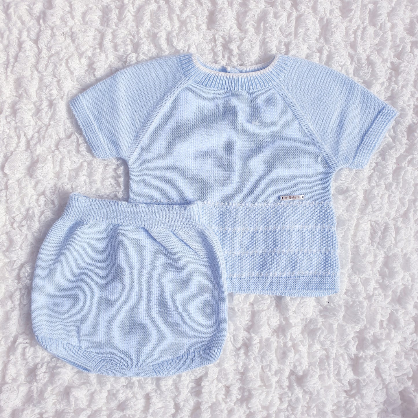Baby Boys Spanish Knitted Jam Pants Set Blue Lemon Beige Mint