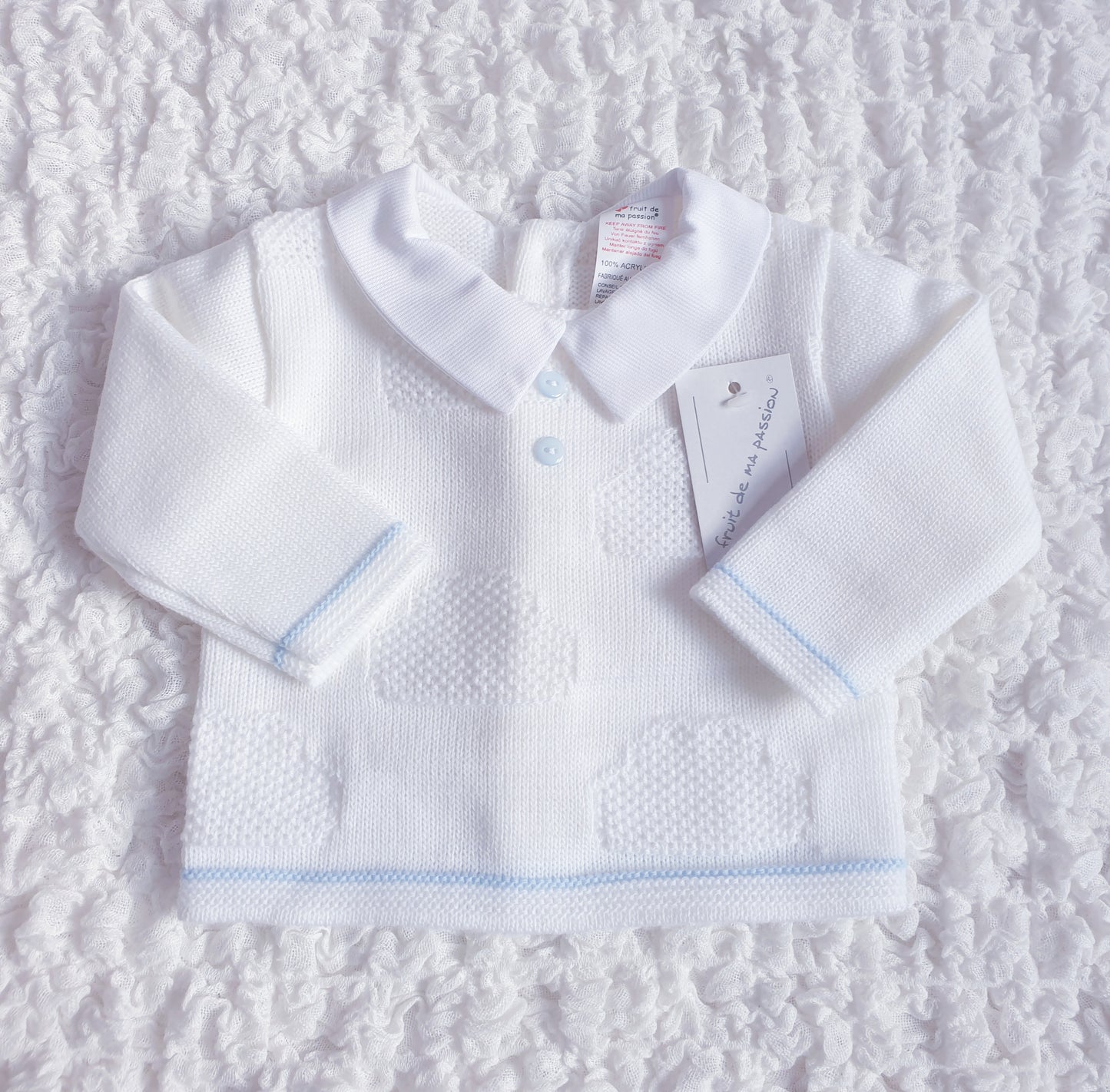 Baby Boys Spanish White Blue Knitted 3 Piece Box Set