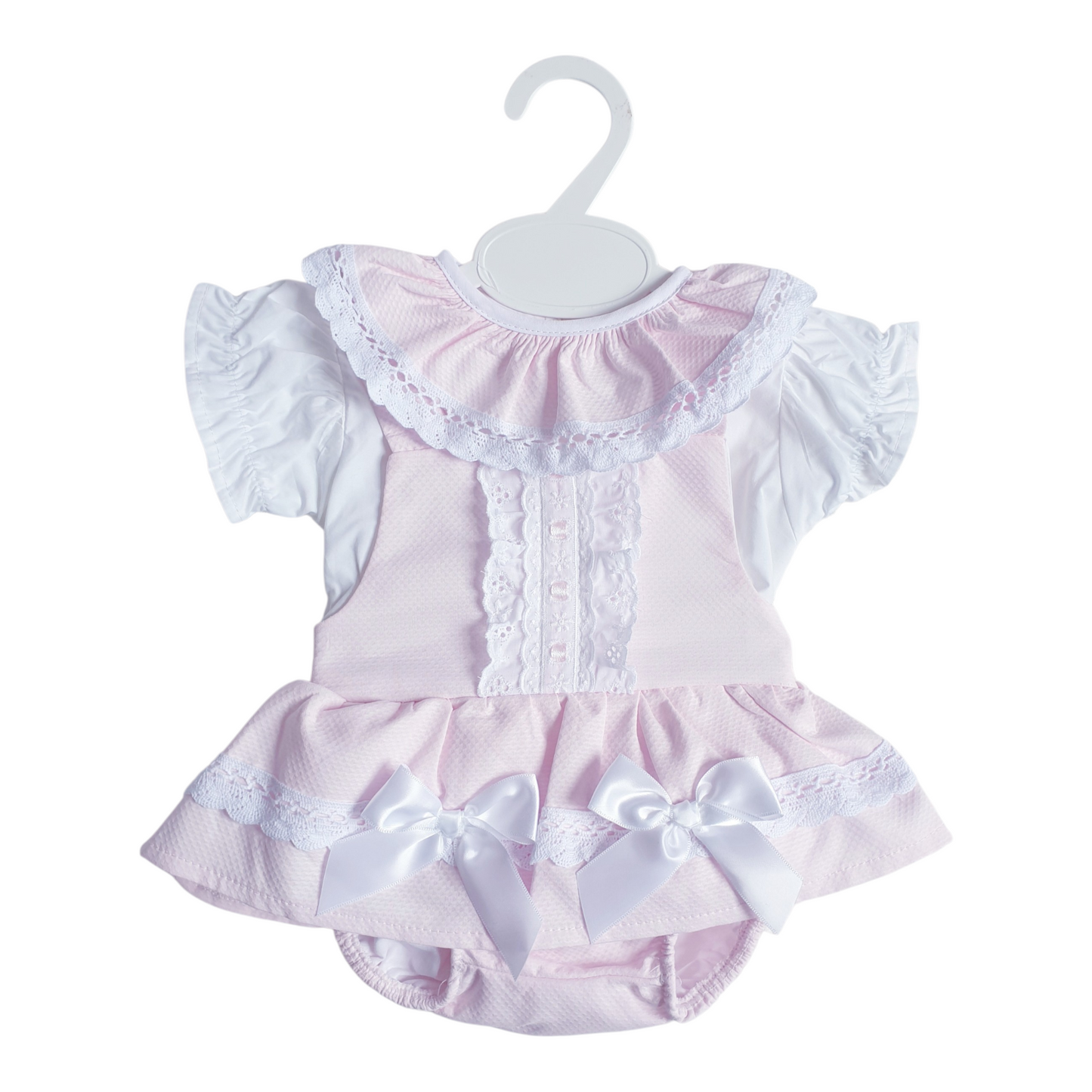 Baby Girls Spanish Pink White Double Bow Romper & Blouse