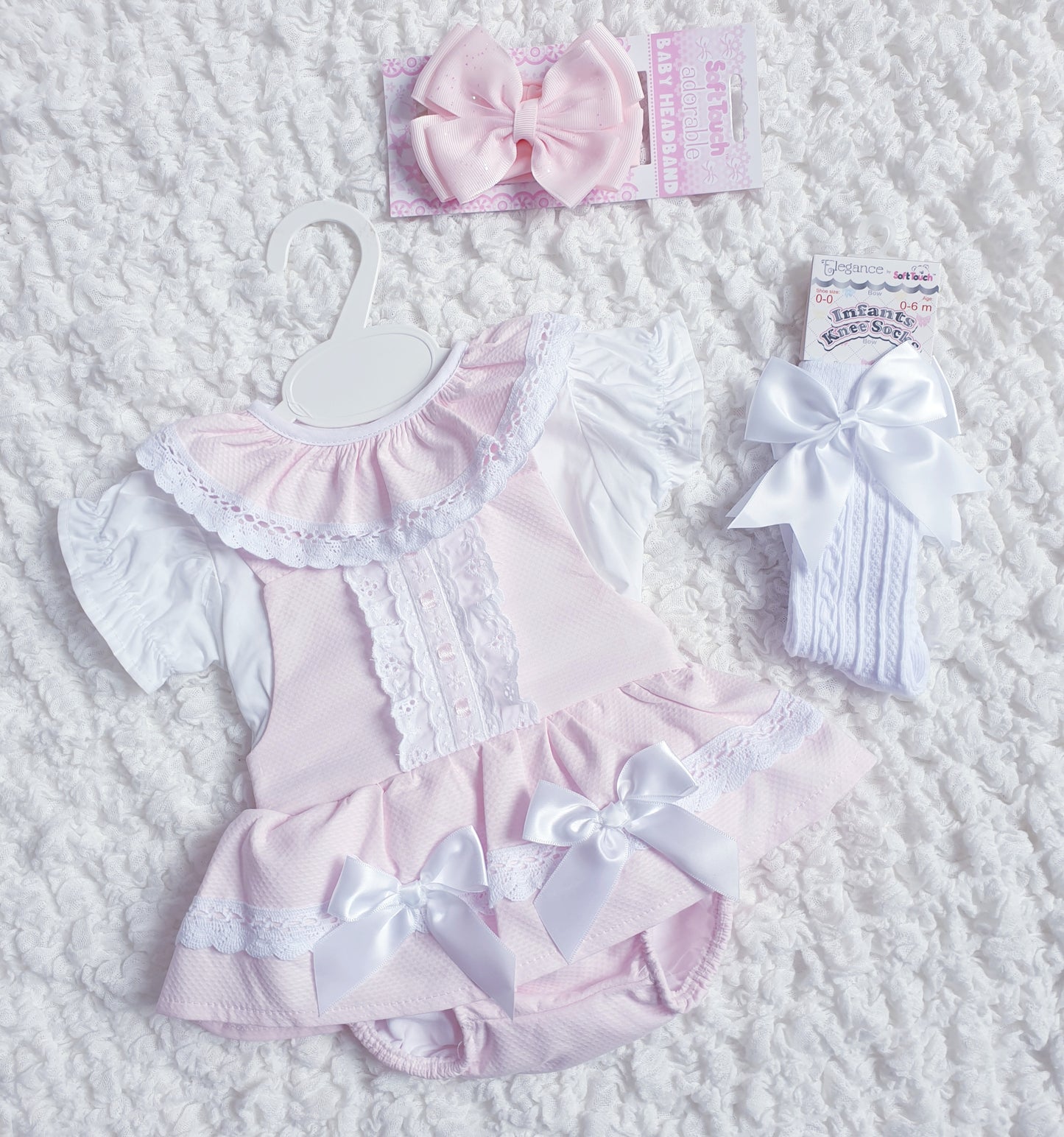 Baby Girls Spanish Pink White Double Bow Romper & Blouse