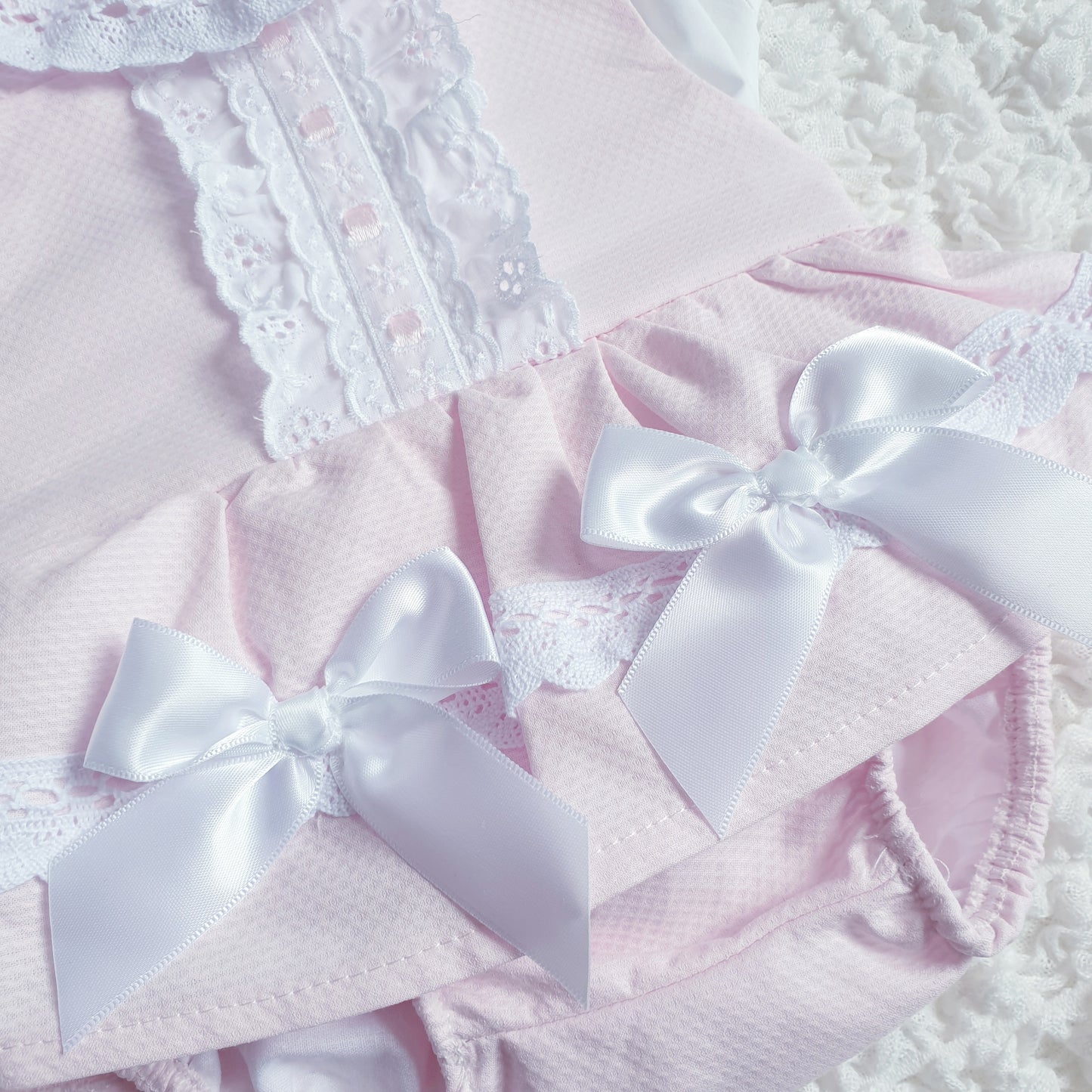 Baby Girls Spanish Pink White Double Bow Romper & Blouse