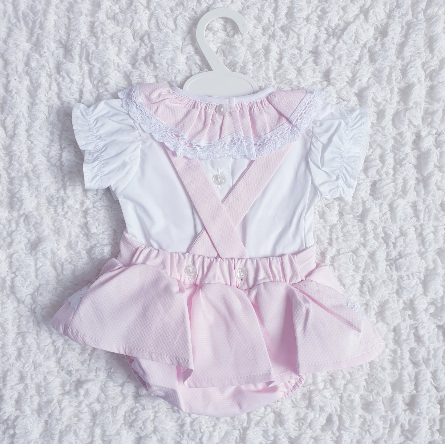 Baby Girls Spanish Pink White Double Bow Romper & Blouse