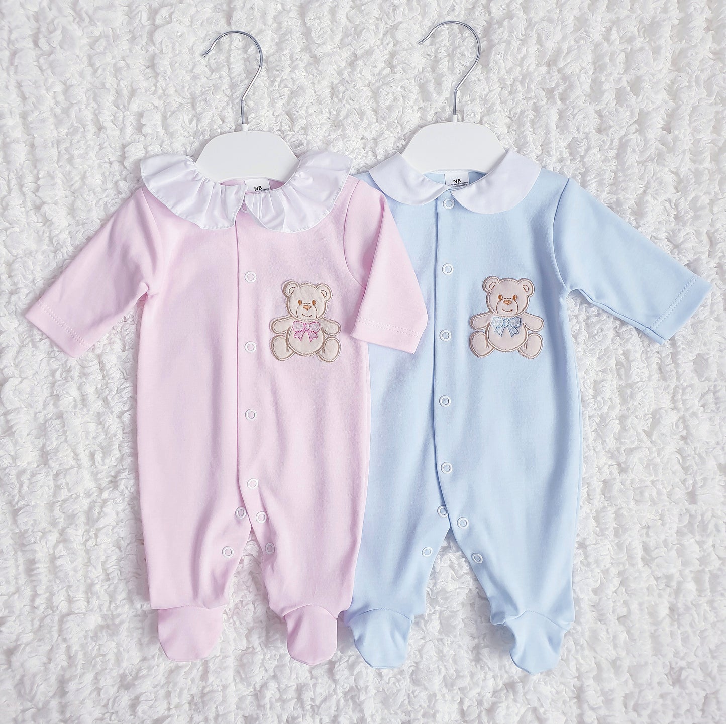 Baby Girls Boys Teddy Babygrow Pink Blue