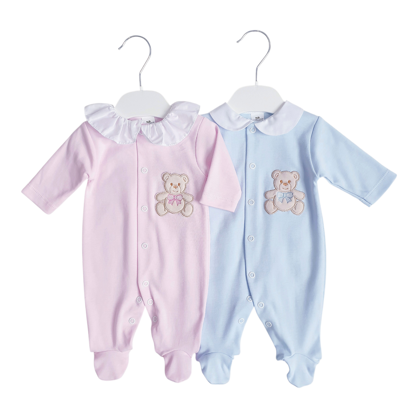 Baby Girls Boys Teddy Babygrow Pink Blue