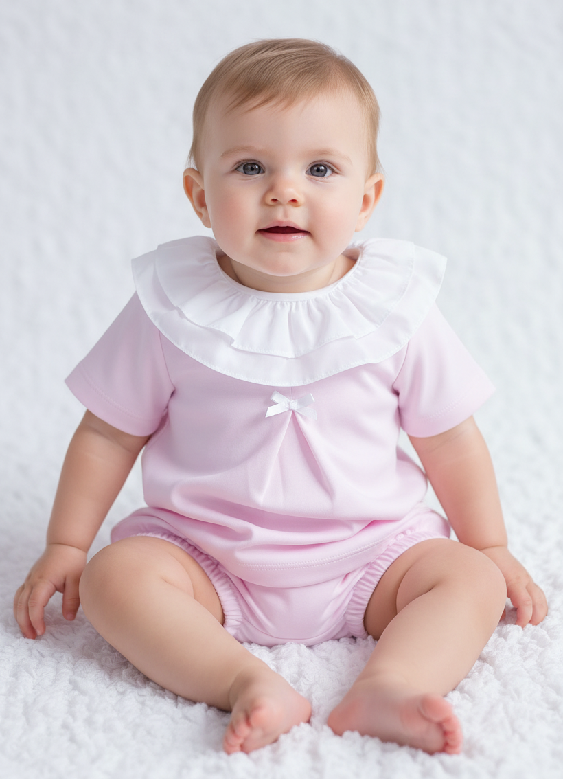 Baby Girls Spanish Frilly Collar Jam Set Pink Lemon Mint