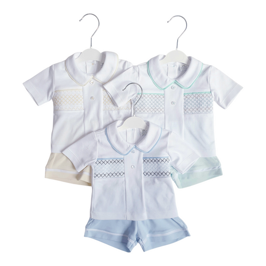 Baby Boys Spanish Smocked Shorts Set Blue Mint Lemon