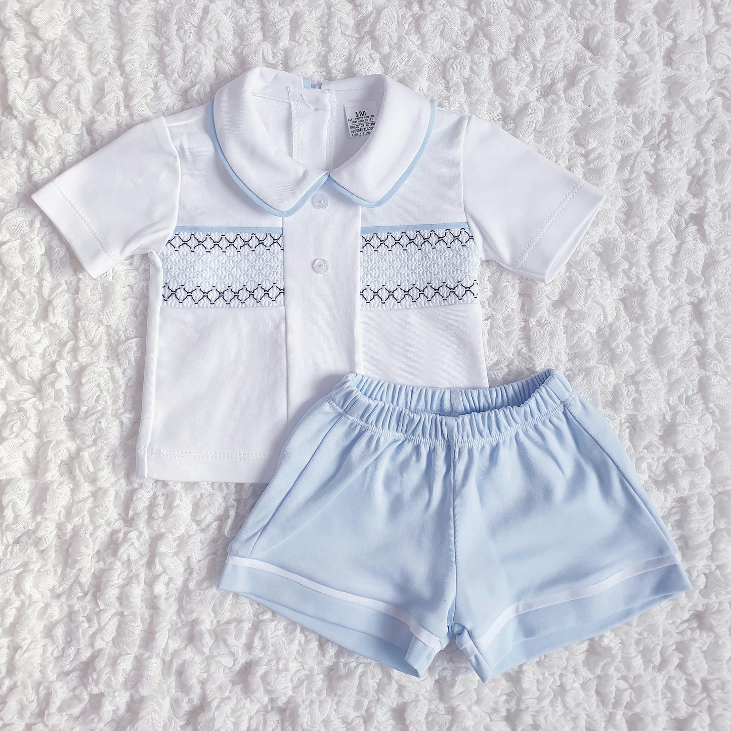 Baby Boys Spanish Smocked Shorts Set Blue Mint Lemon