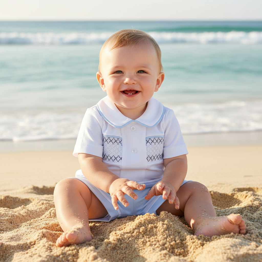 Baby Boys Spanish Smocked Shorts Set Blue Mint Lemon