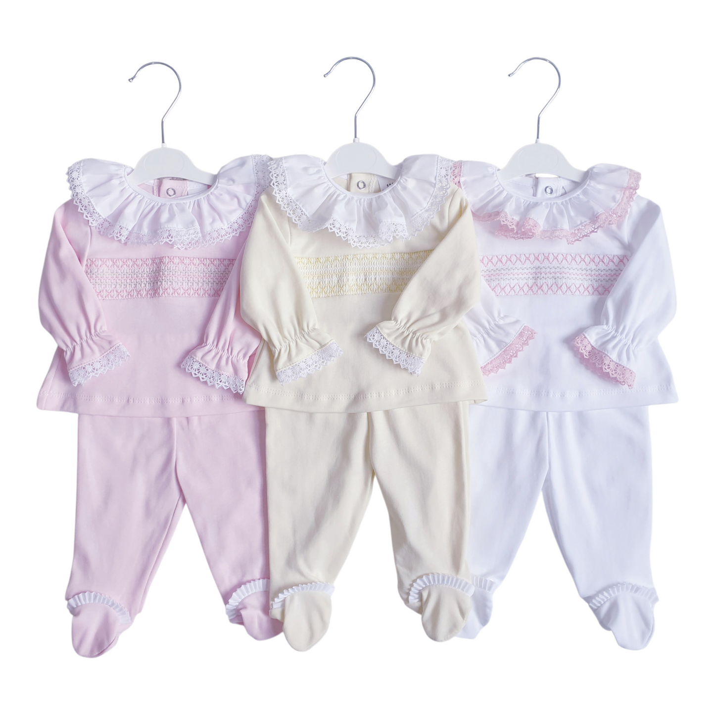 Baby Girls Spanish Smocked 2 Piece Set Pink White Lemon