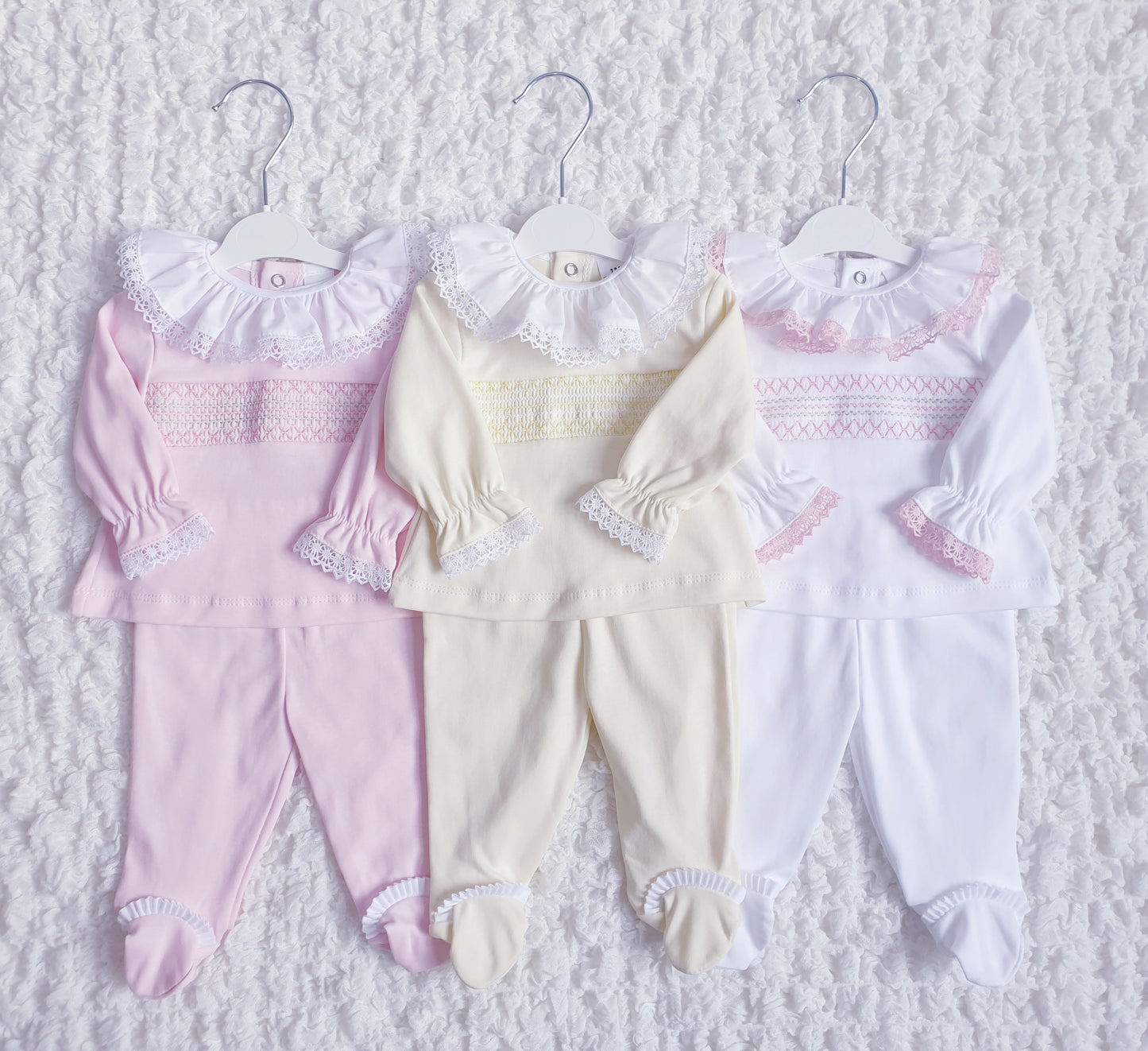 Baby Girls Spanish Smocked 2 Piece Set Pink White Lemon