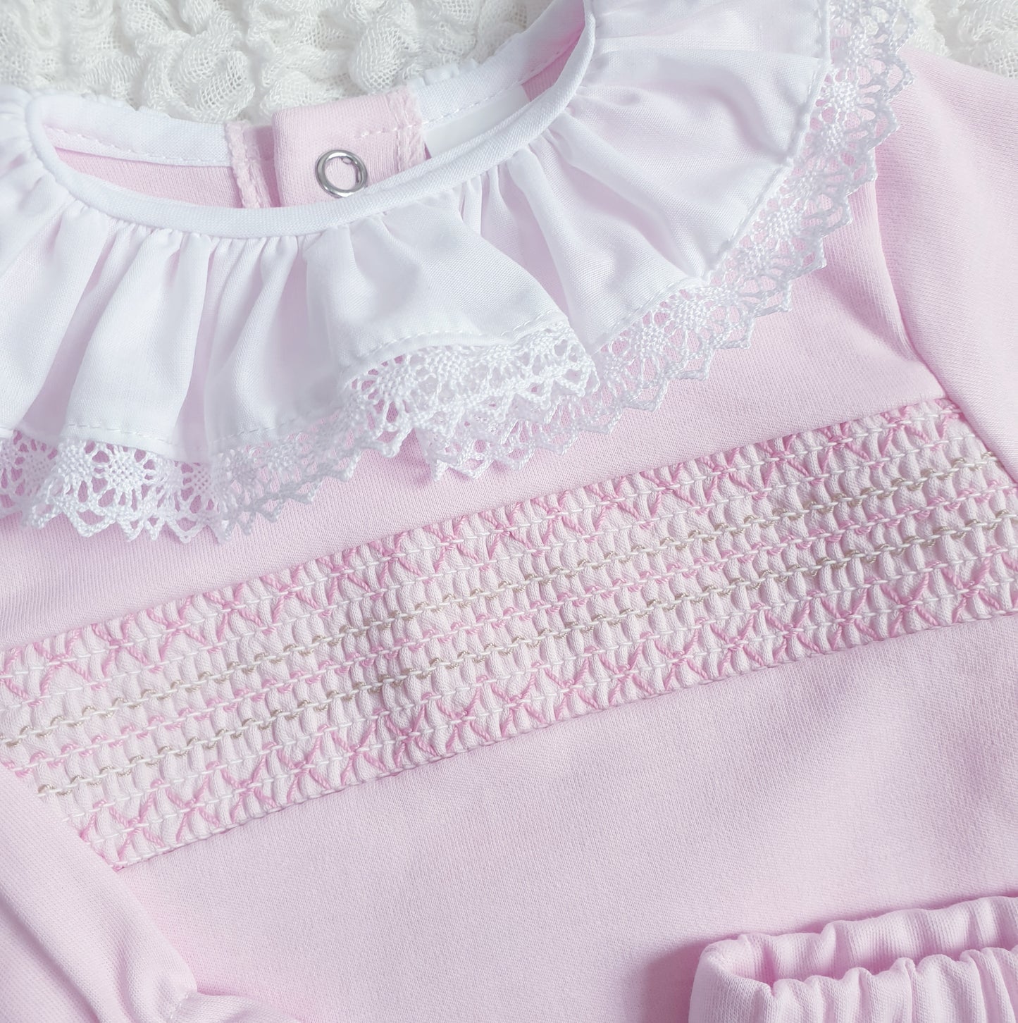 Baby Girls Spanish Smocked 2 Piece Set Pink White Lemon