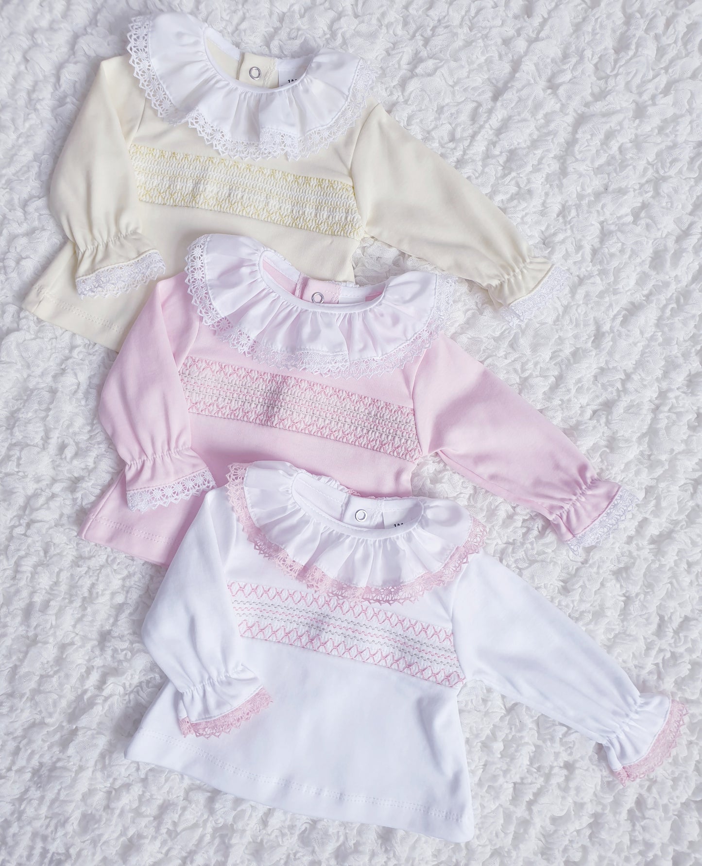 Baby Girls Spanish Smocked 2 Piece Set Pink White Lemon