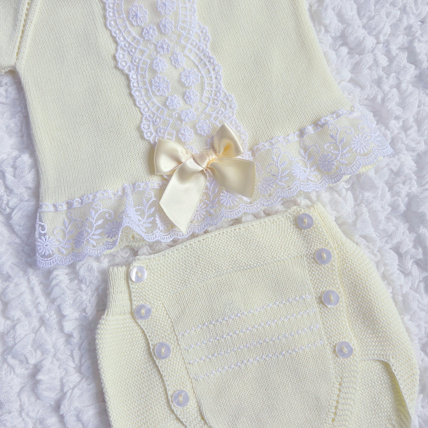 Baby Girls Lace & Bow Jam Pants Set Pink Lemon