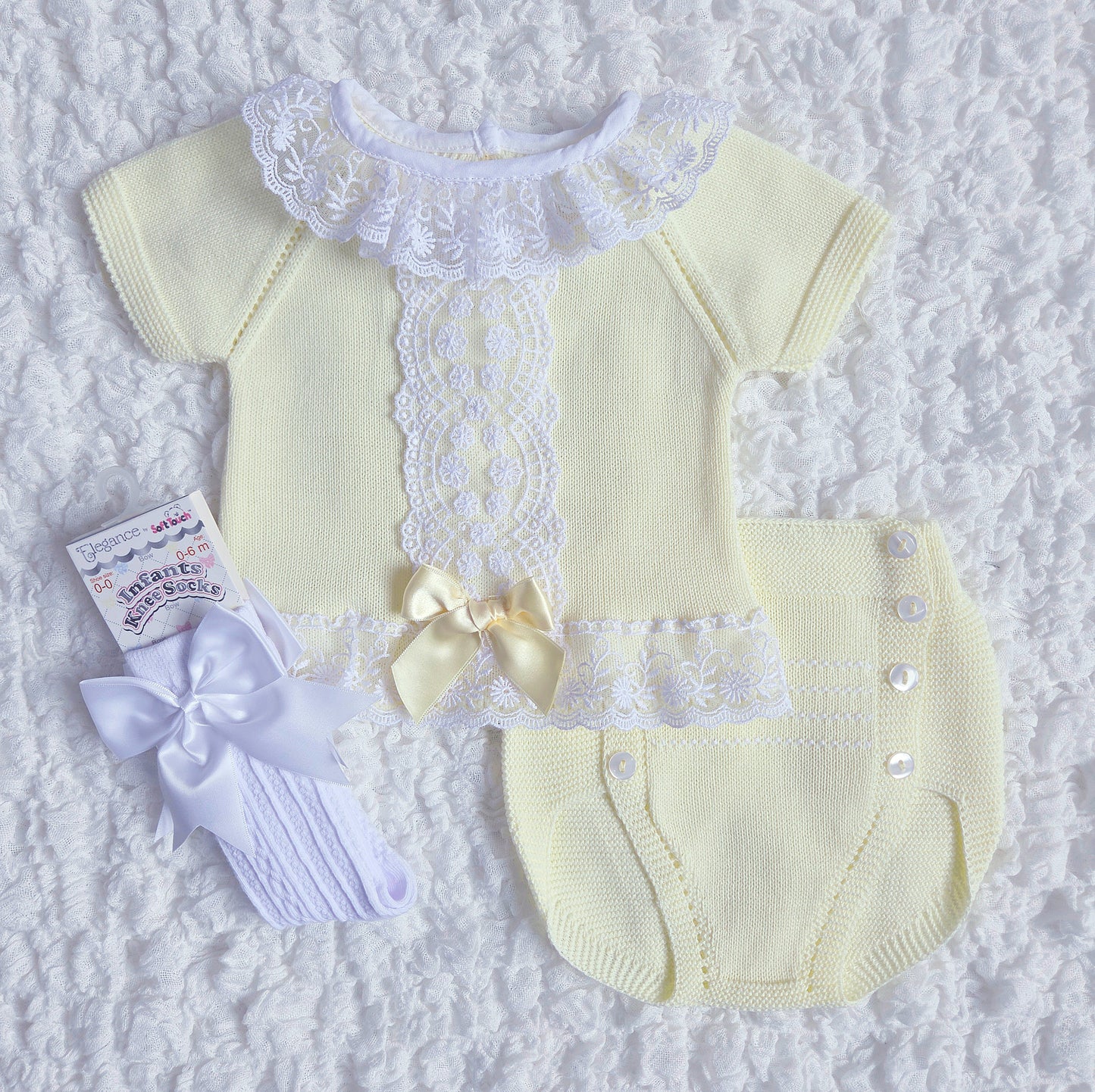 Baby Girls Lace & Bow Jam Pants Set Pink Lemon