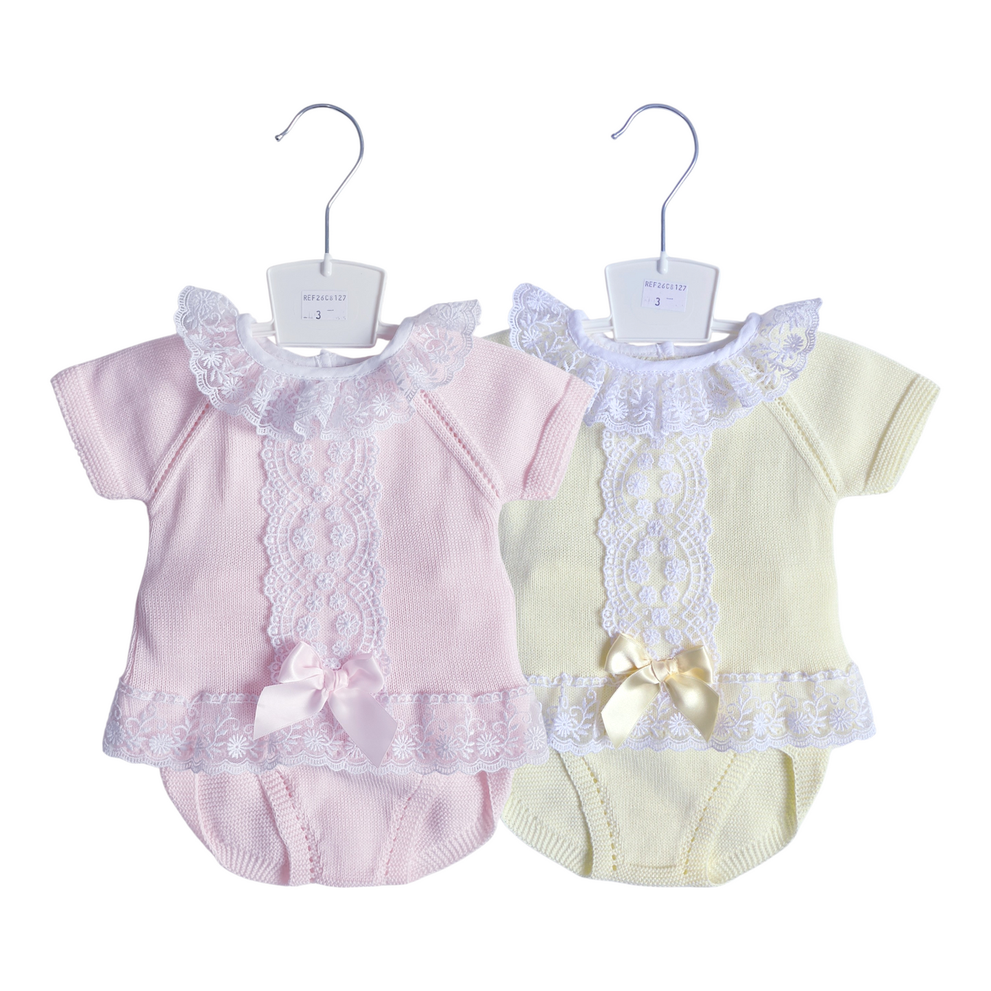 Baby Girls Lace & Bow Jam Pants Set Pink Lemon