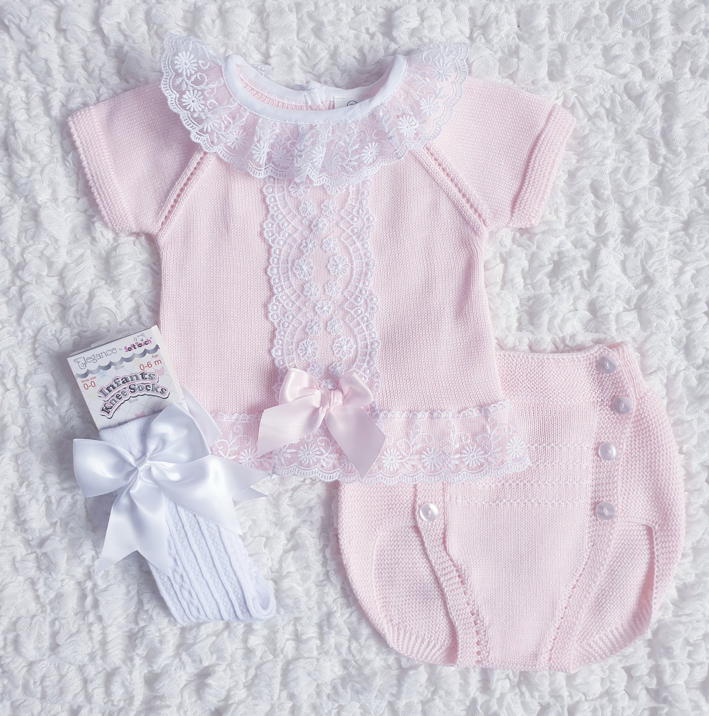 Baby Girls Lace & Bow Jam Pants Set Pink Lemon