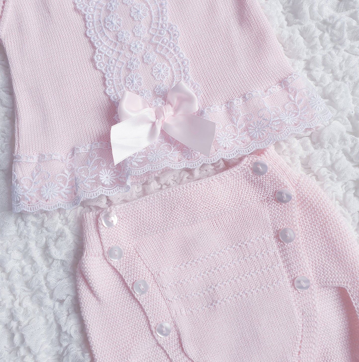 Baby Girls Lace & Bow Jam Pants Set Pink Lemon