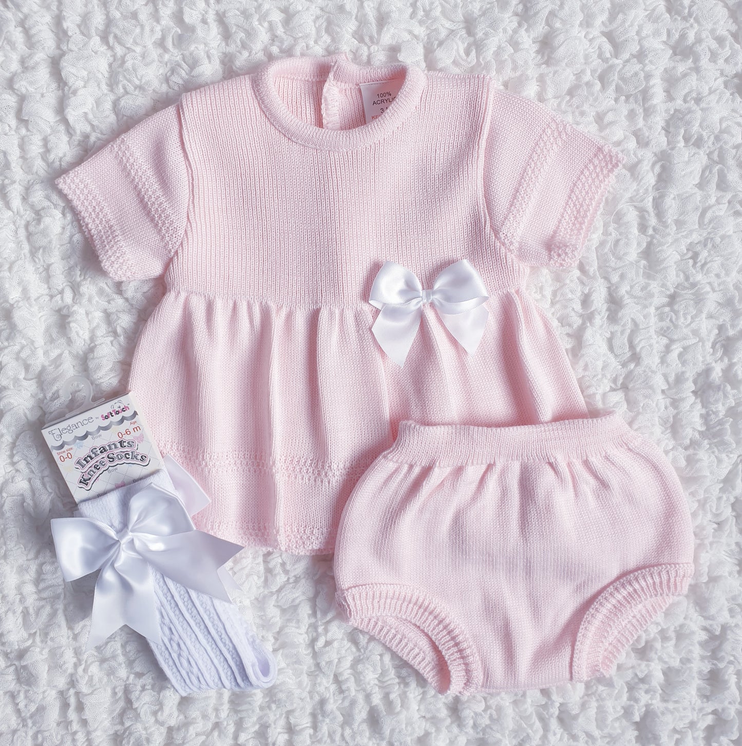 Baby Girls Knitted Bow Dress Pink Lemon