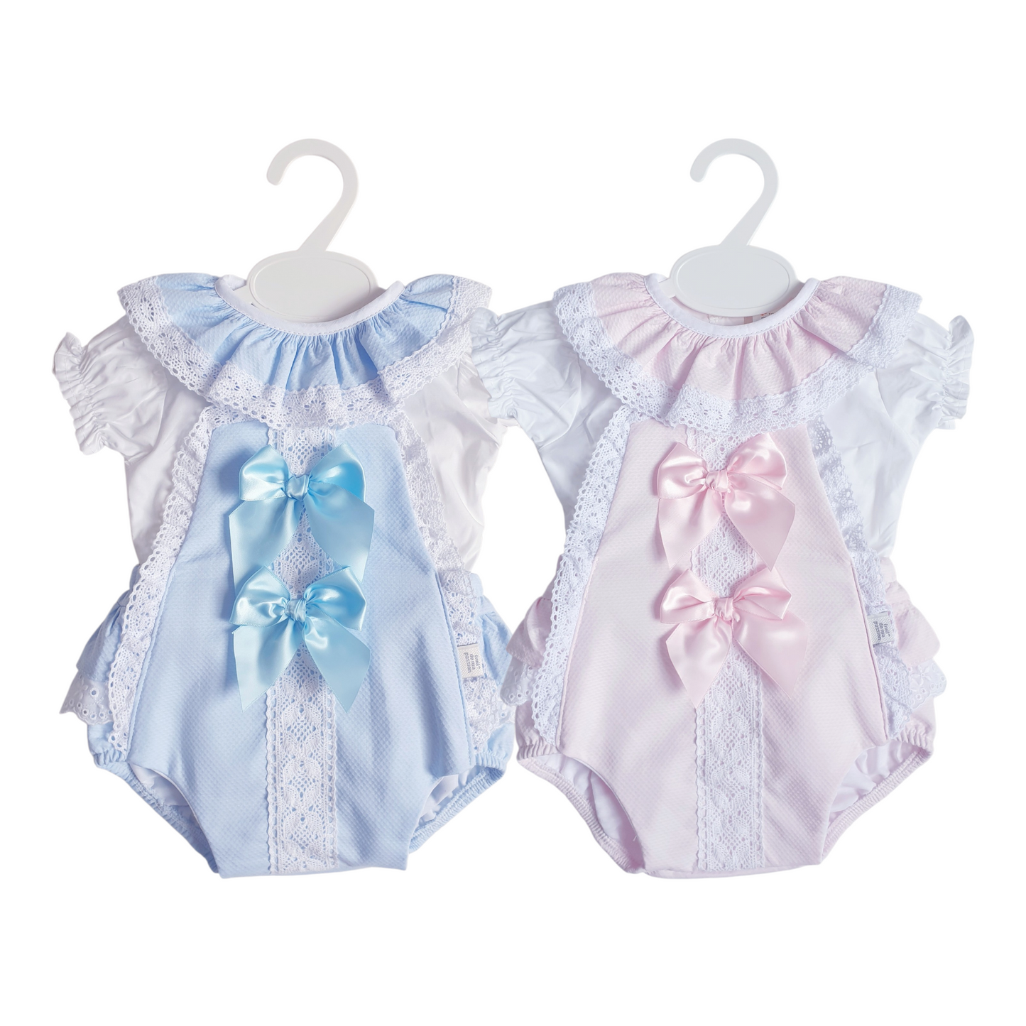 Baby Girls Spanish Double Bow Romper Pink Blue