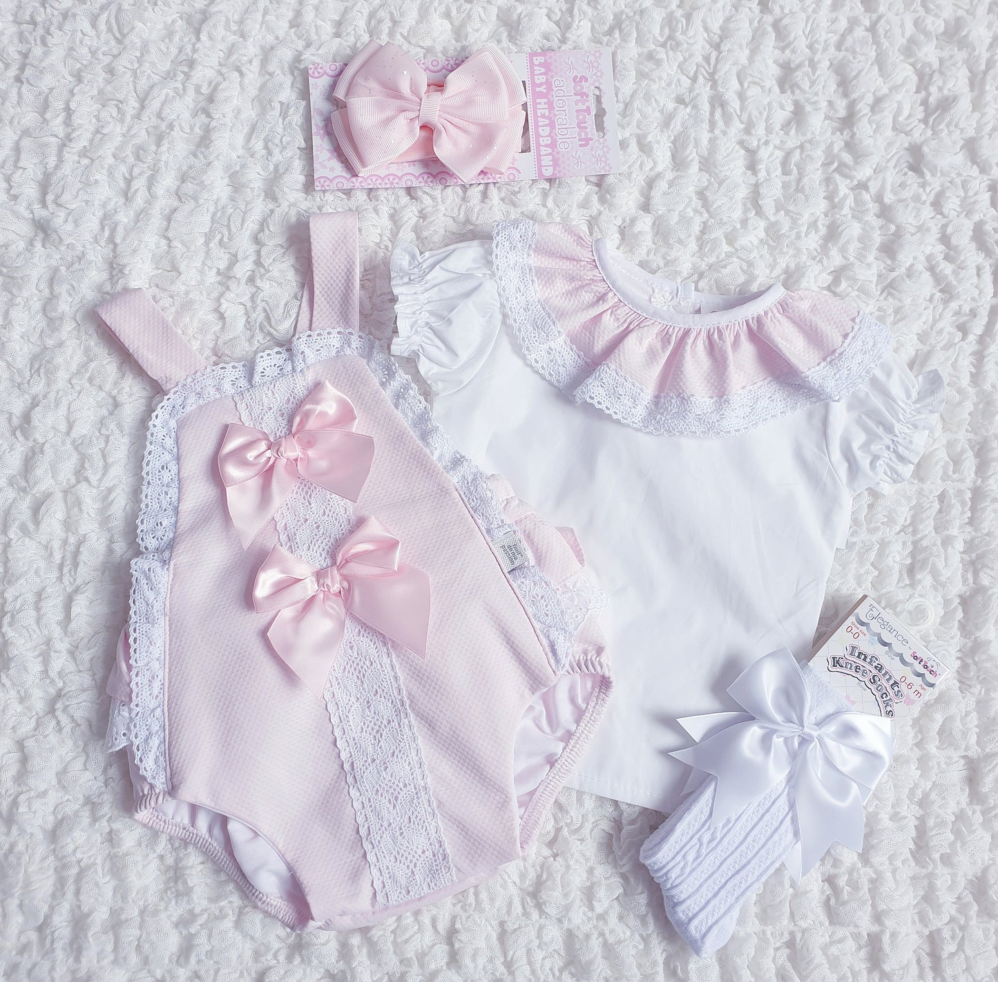 Baby Girls Spanish Double Bow Romper Pink Blue