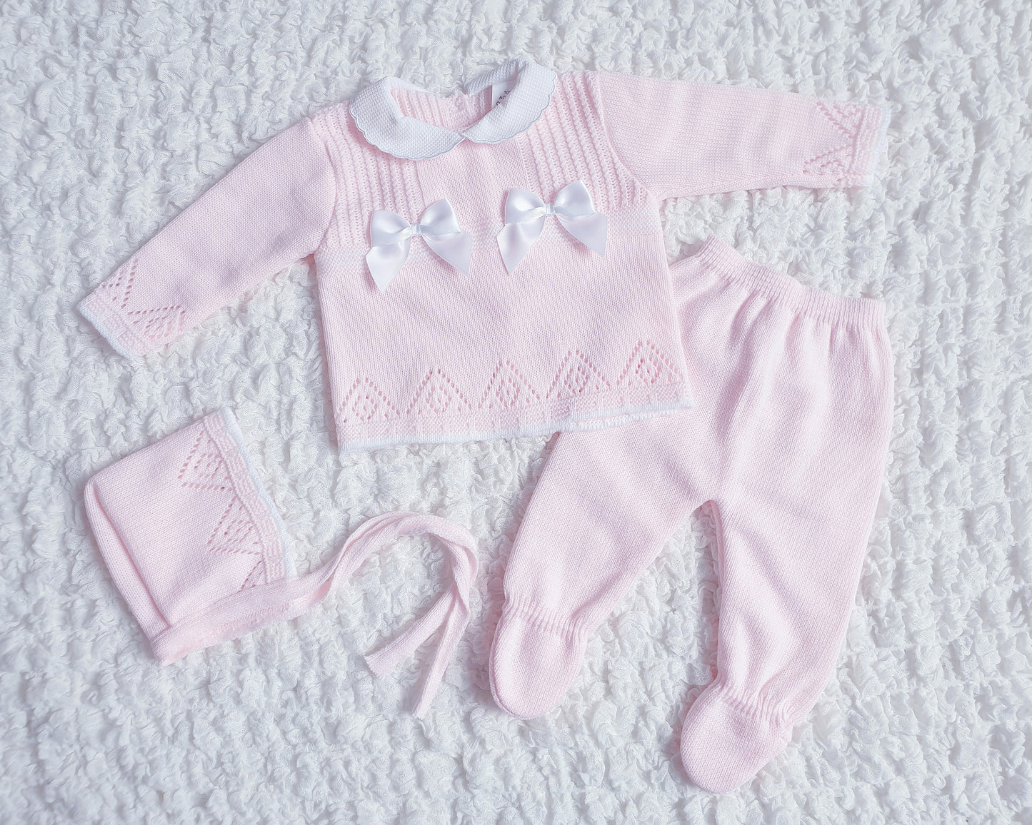 Baby Girls Pink Spanish Knitted 3 Piece Set