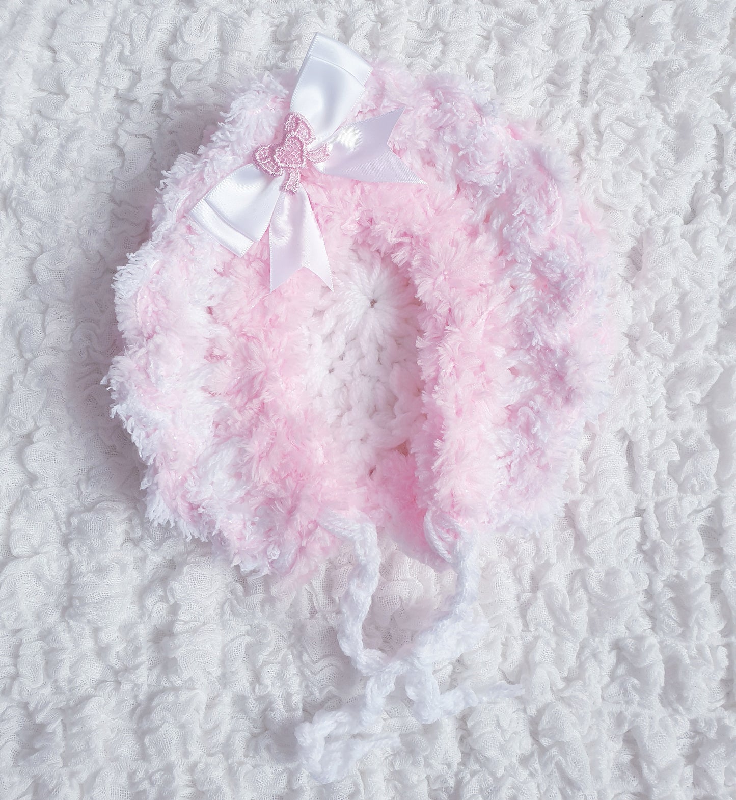 Baby Girls White/Pink Hand Knitted Cardigan & Hat Set