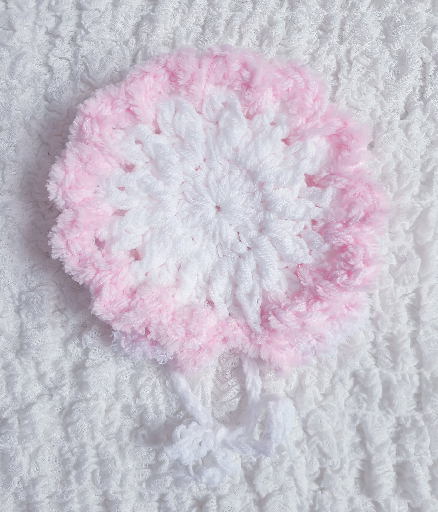 Baby Girls White/Pink Hand Knitted Cardigan & Hat Set