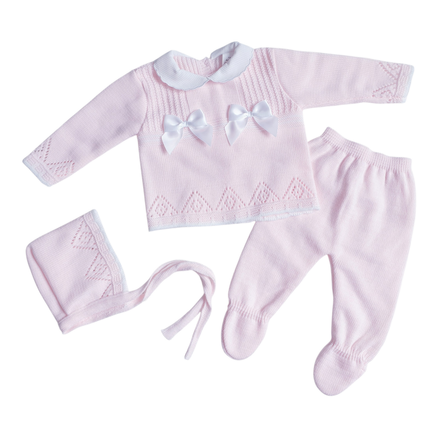 Baby Girls Pink Spanish Knitted 3 Piece Set