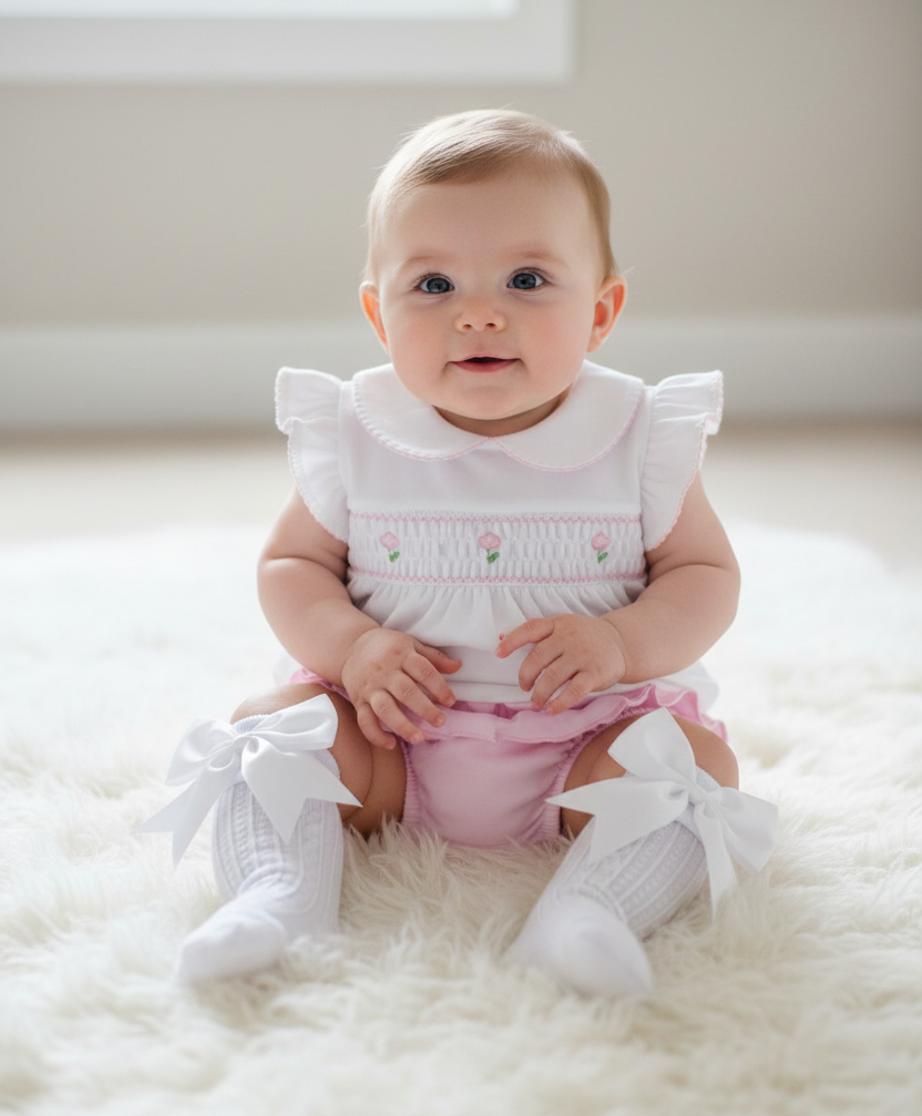 Baby Girls Spanish Smocked Ruffle Jam Pants Set