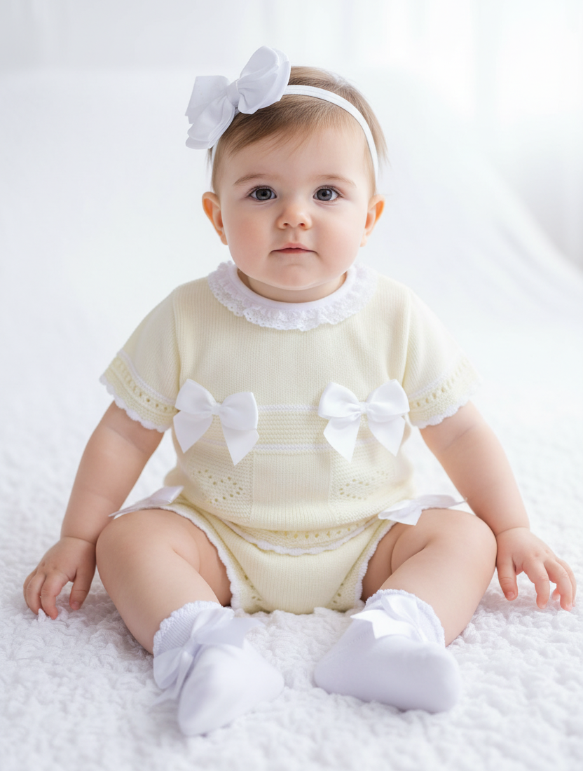 Baby Girls Spanish Knitted Bow Shorts Set