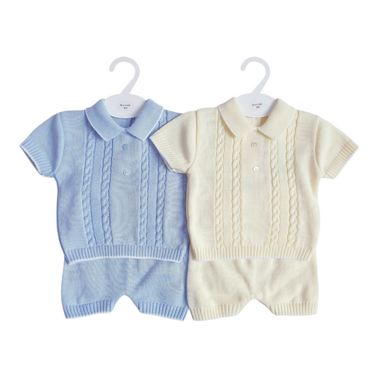 Baby Boys Spanish Knitted Shorts Set Blue Lemon