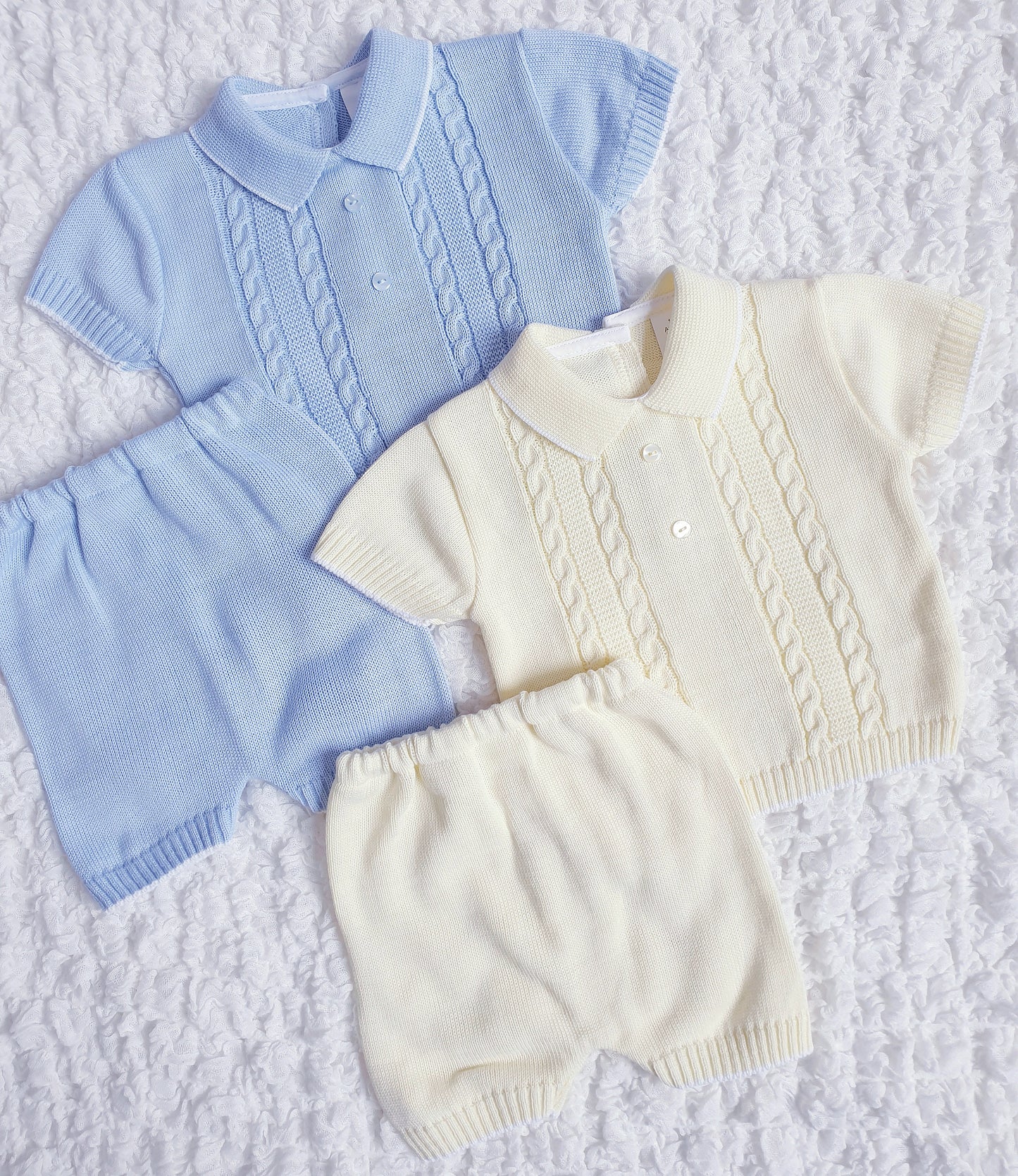 Baby Boys Spanish Knitted Shorts Set Blue Lemon