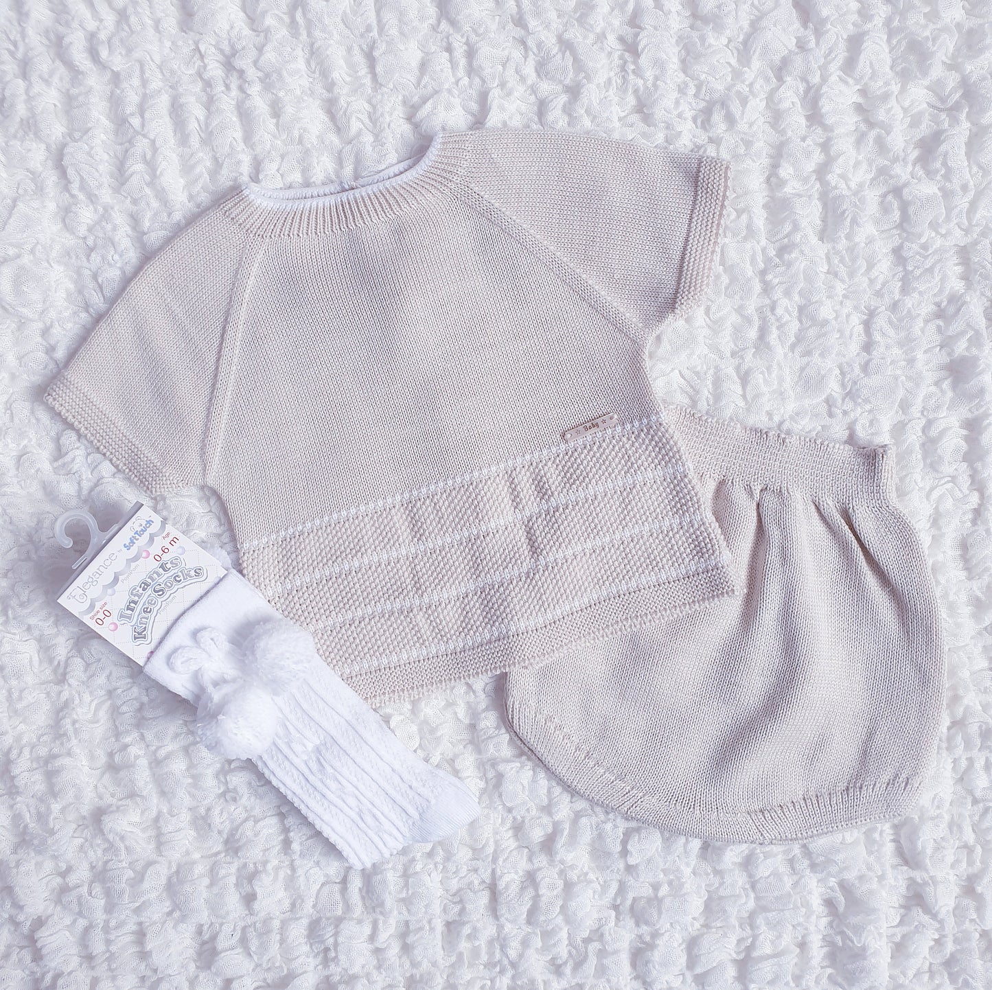 Baby Boys Spanish Knitted Jam Pants Set Blue Lemon Beige Mint