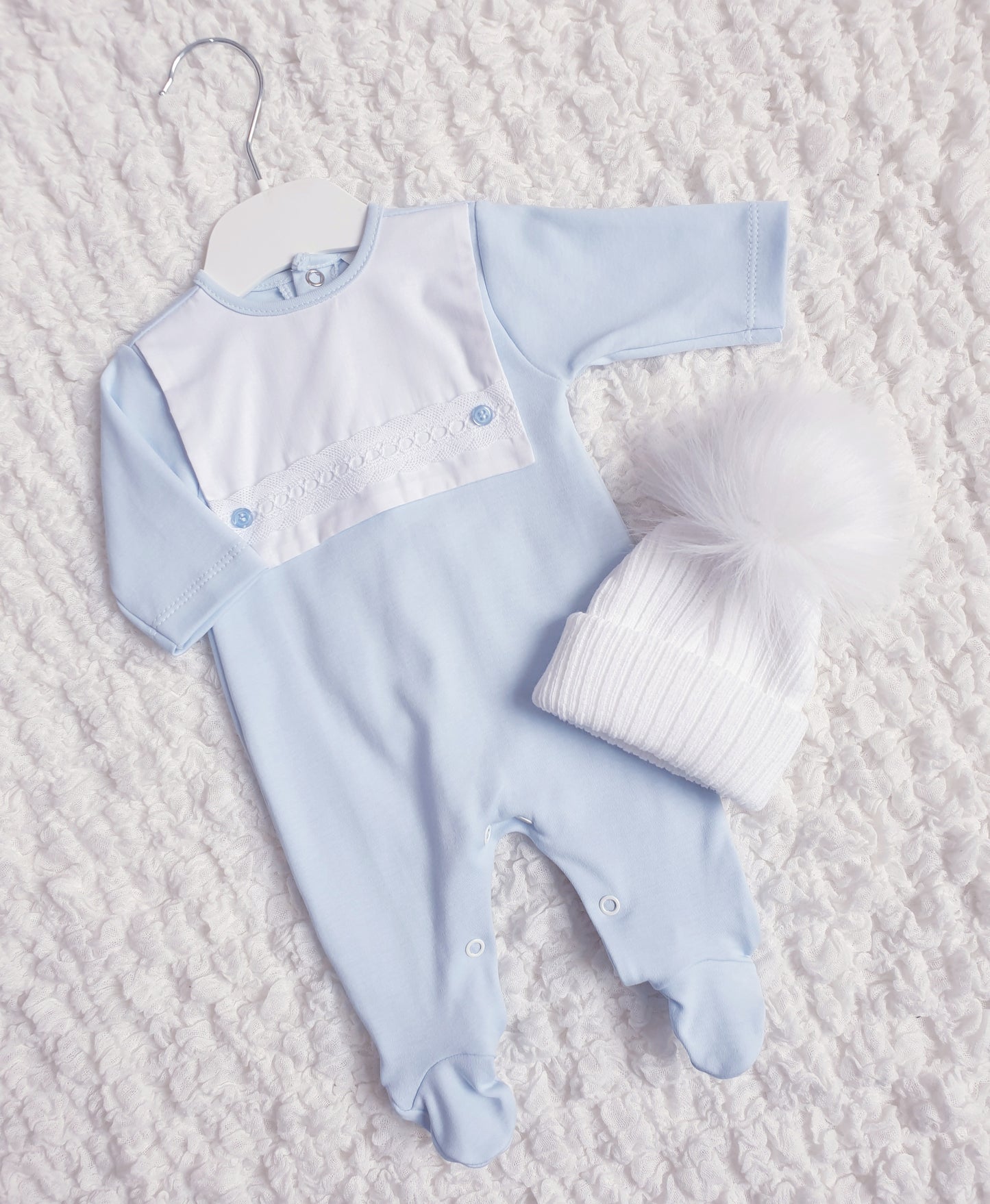 Baby Boys Blue Square Bib Babygrow
