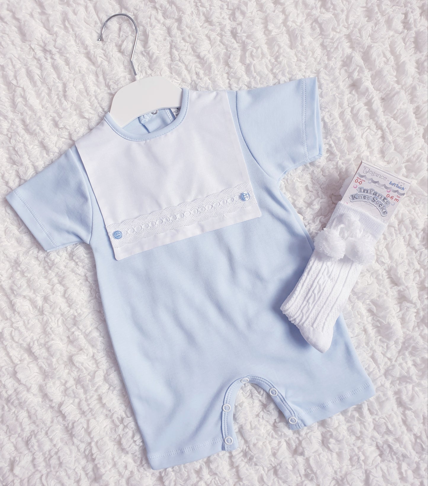 Baby Boys Blue Square Bib Romper