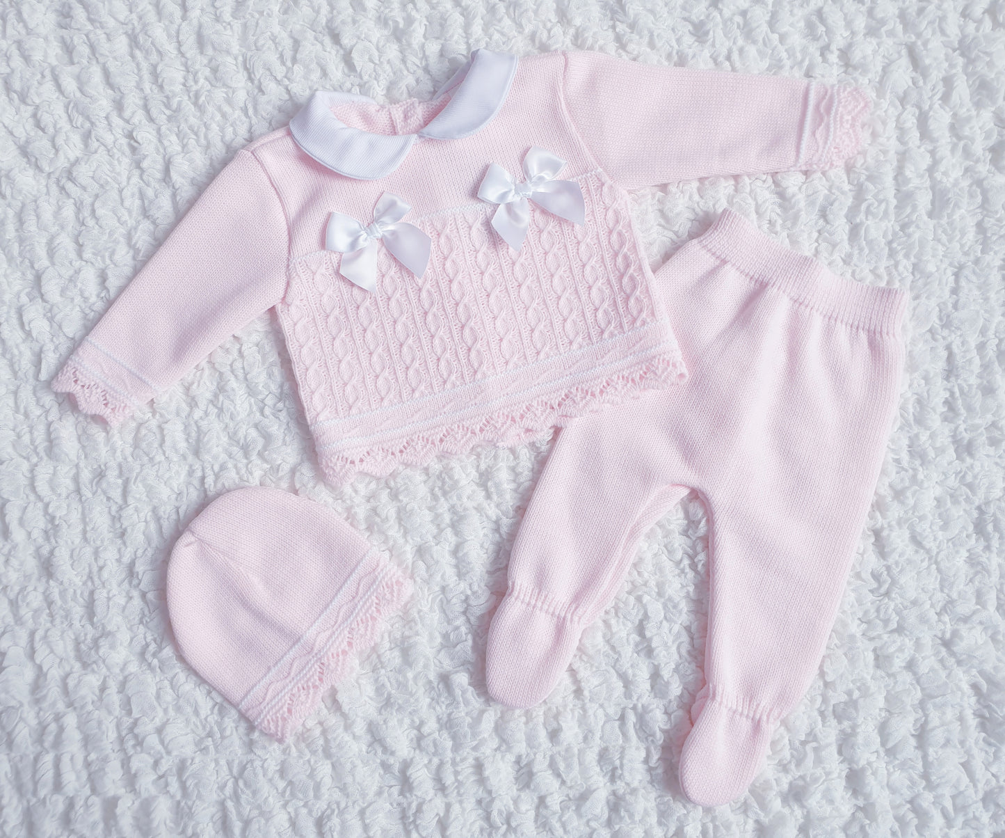 Baby Girls Spanish Knitted Set Pink White