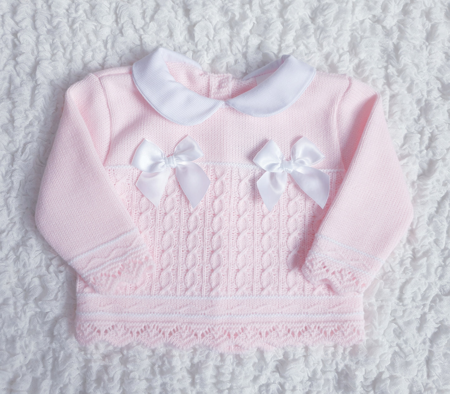 Baby Girls Spanish Knitted Set Pink White