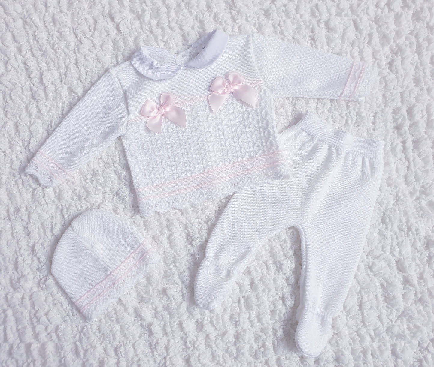 Baby Girls Spanish Knitted Set Pink White
