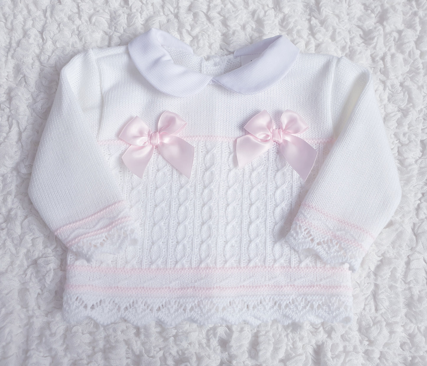 Baby Girls Spanish Knitted Set Pink White