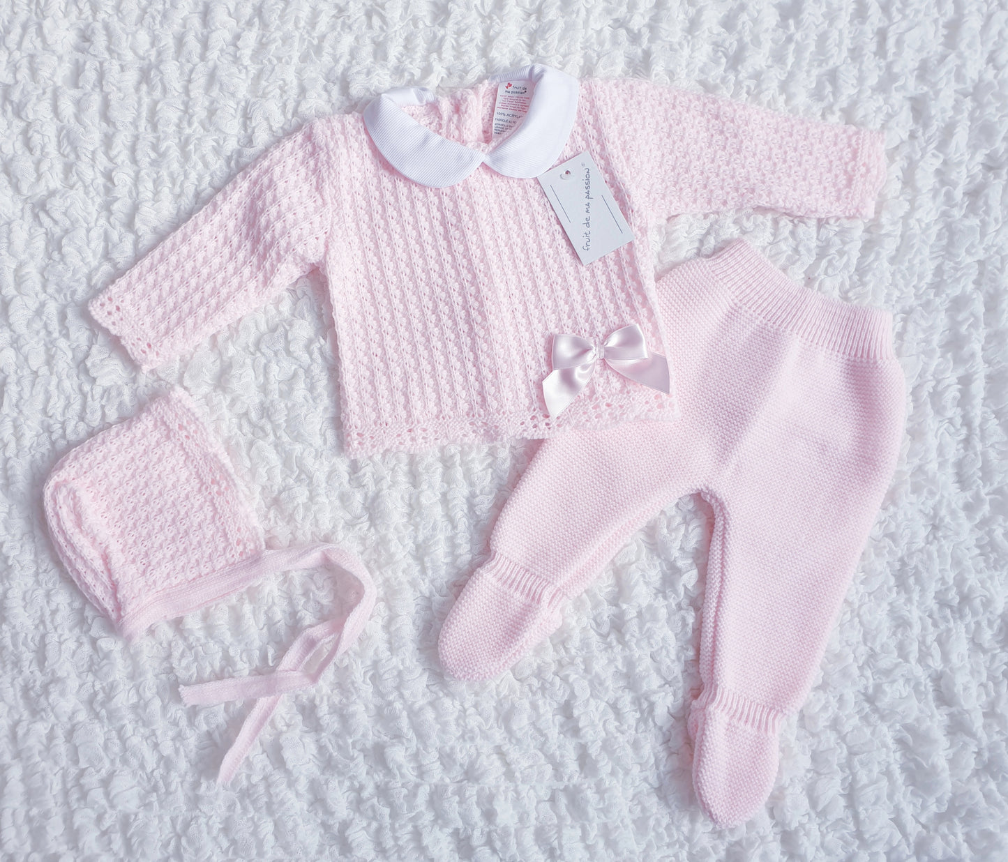Baby Girls Pink Spanish Knitted 3 Piece Box Set