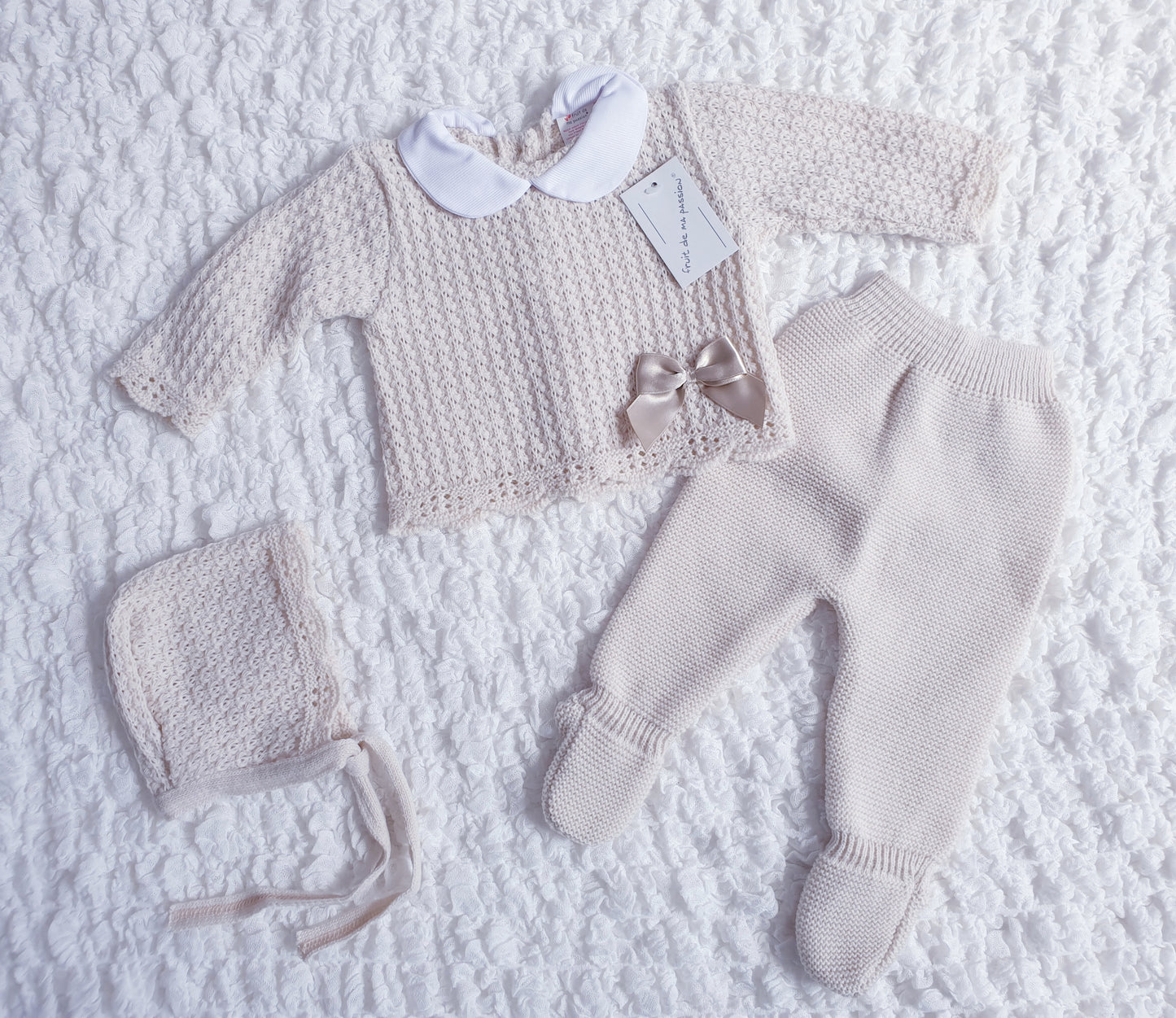 Baby Girls Beige Spanish Knitted 3 Piece Box Set