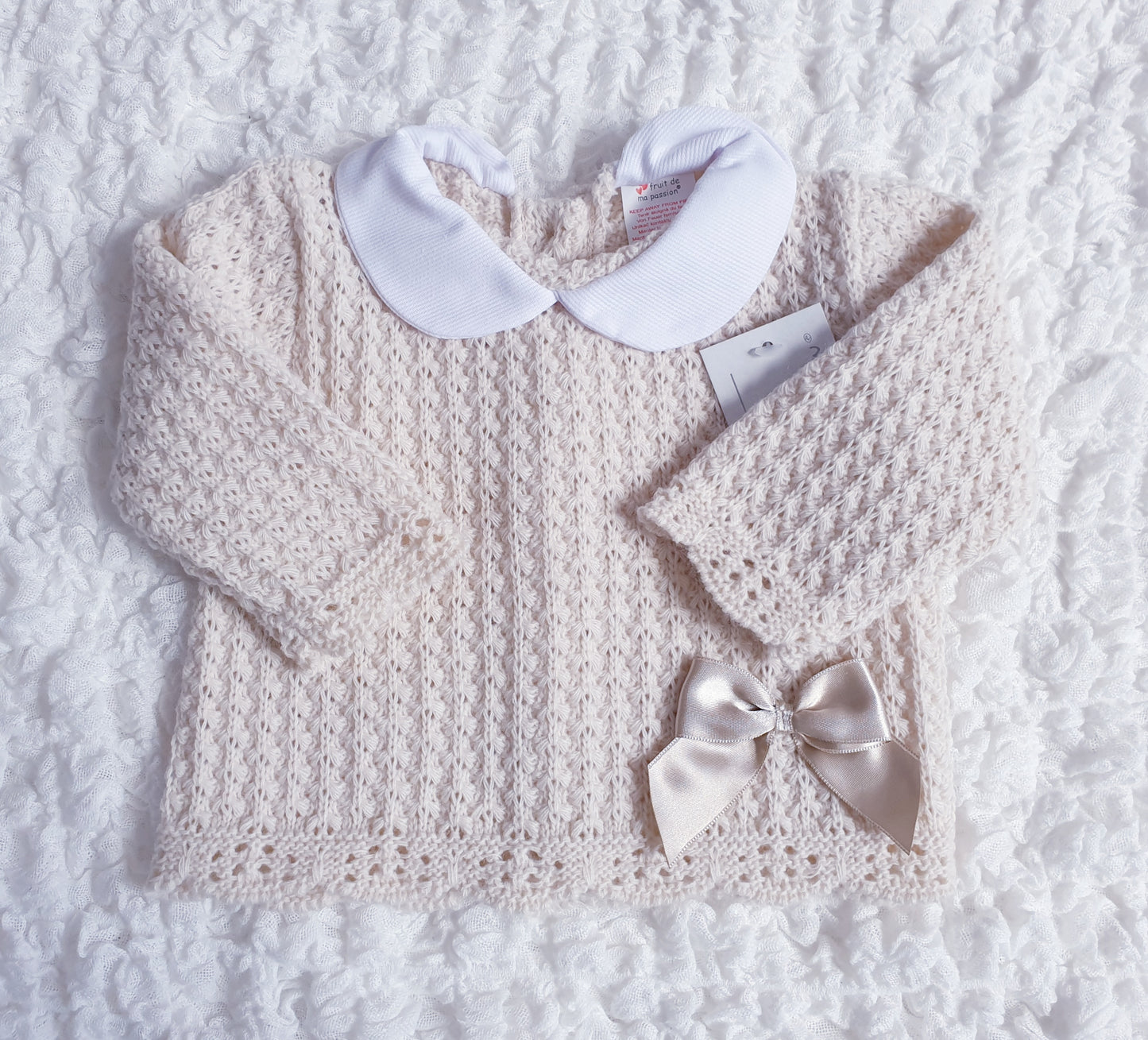 Baby Girls Beige Spanish Knitted 3 Piece Box Set