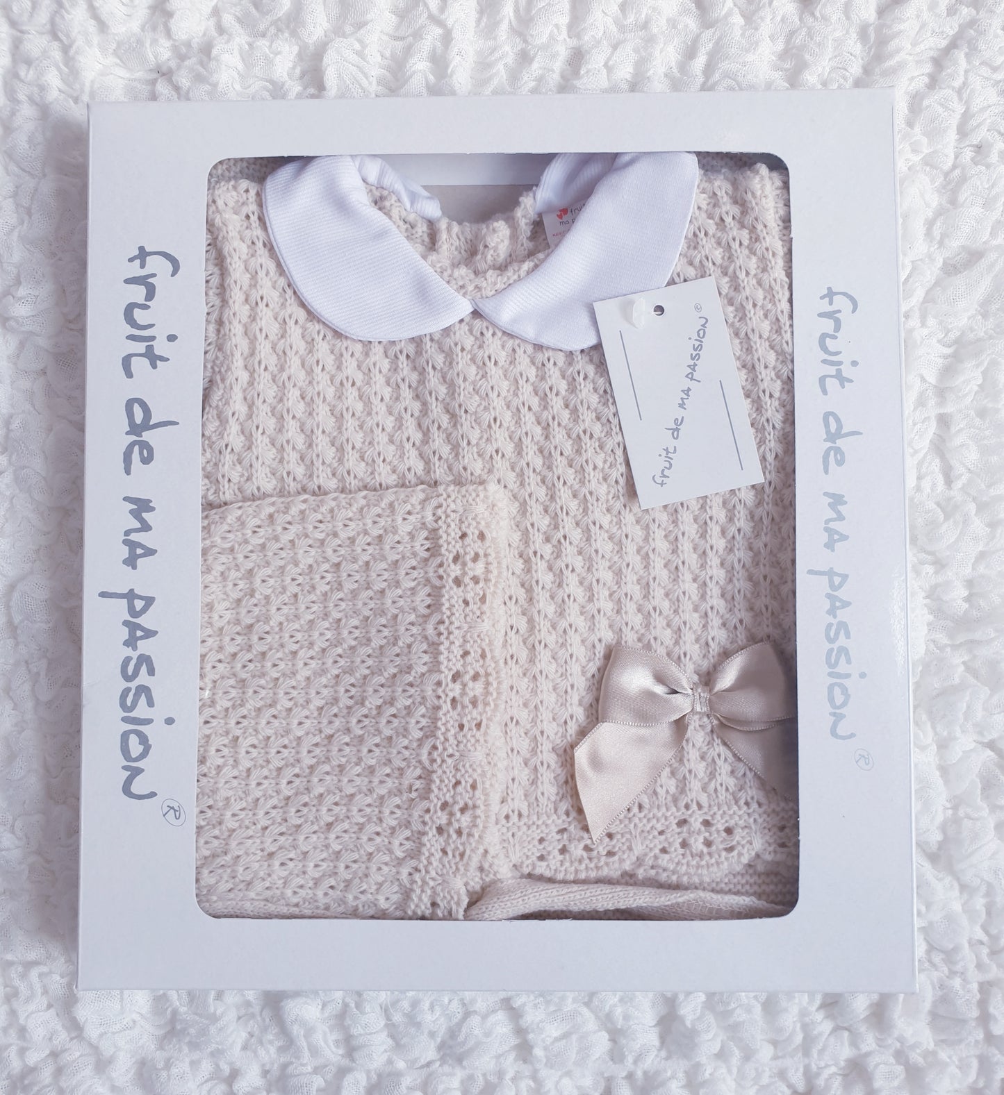 Baby Girls Beige Spanish Knitted 3 Piece Box Set