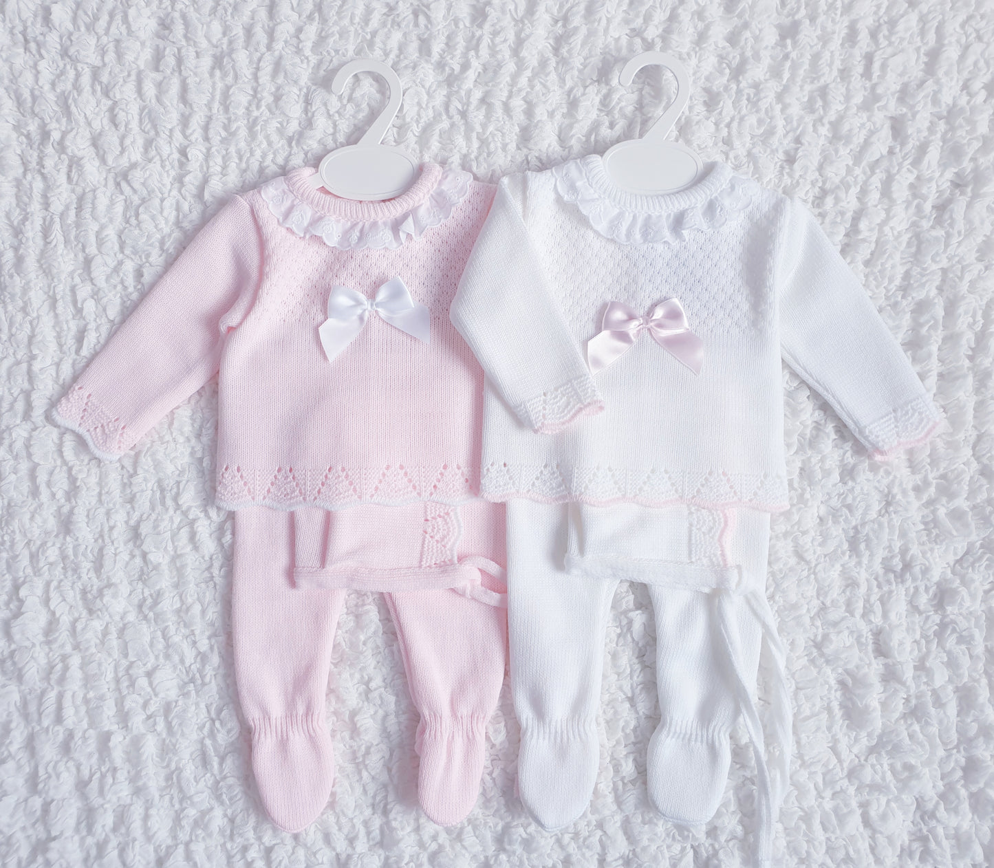 Baby Girls Spanish Knitted Set White Pink