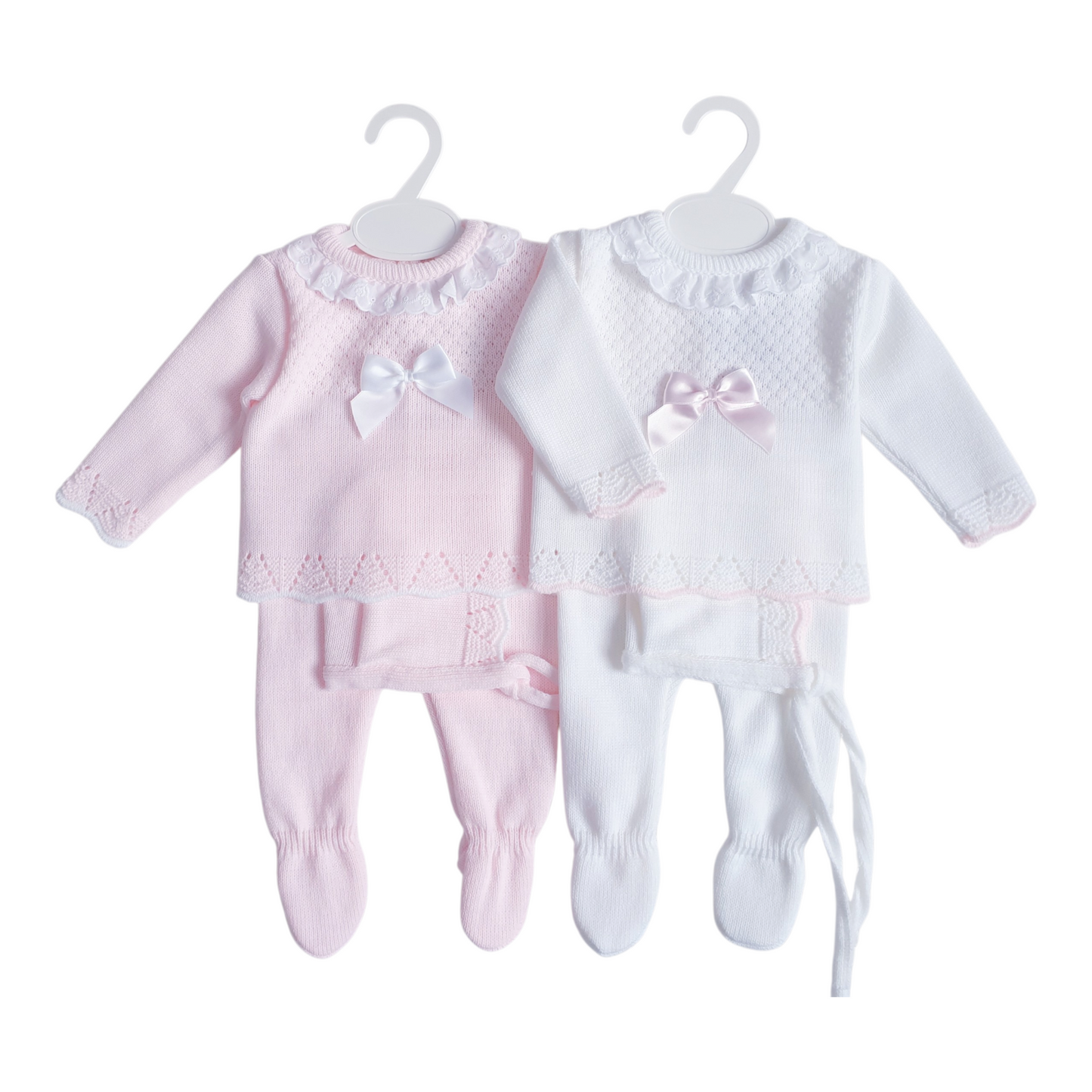 Baby Girls Spanish Knitted Set White Pink