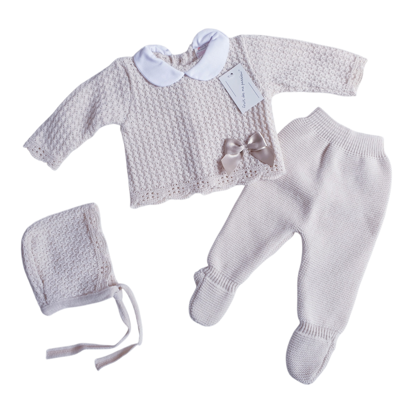 Baby Girls Beige Spanish Knitted 3 Piece Box Set