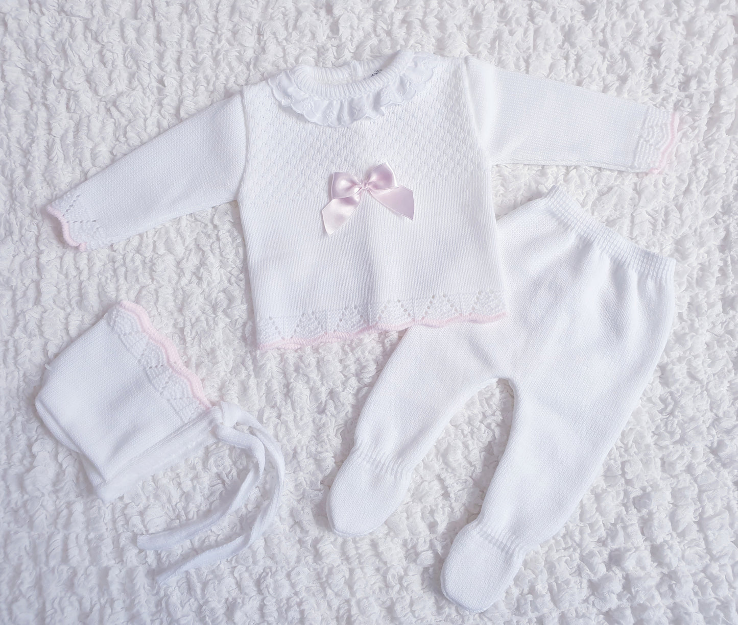 Baby Girls Spanish Knitted Set White Pink