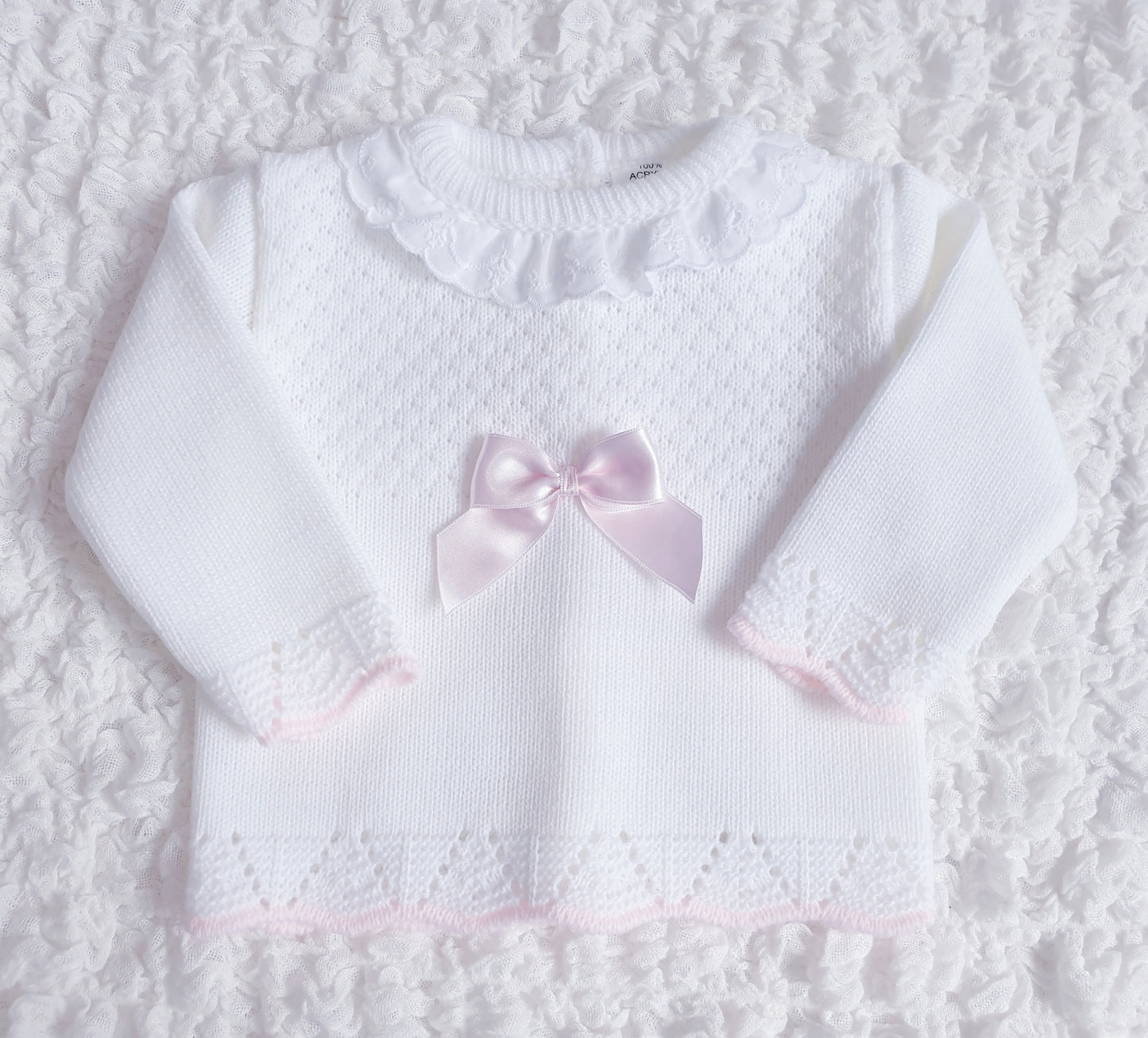 Baby Girls Spanish Knitted Set White Pink