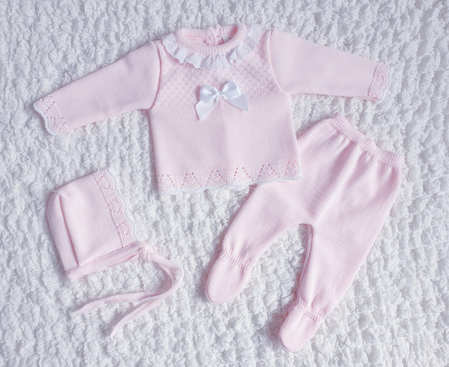 Baby Girls Spanish Knitted Set White Pink