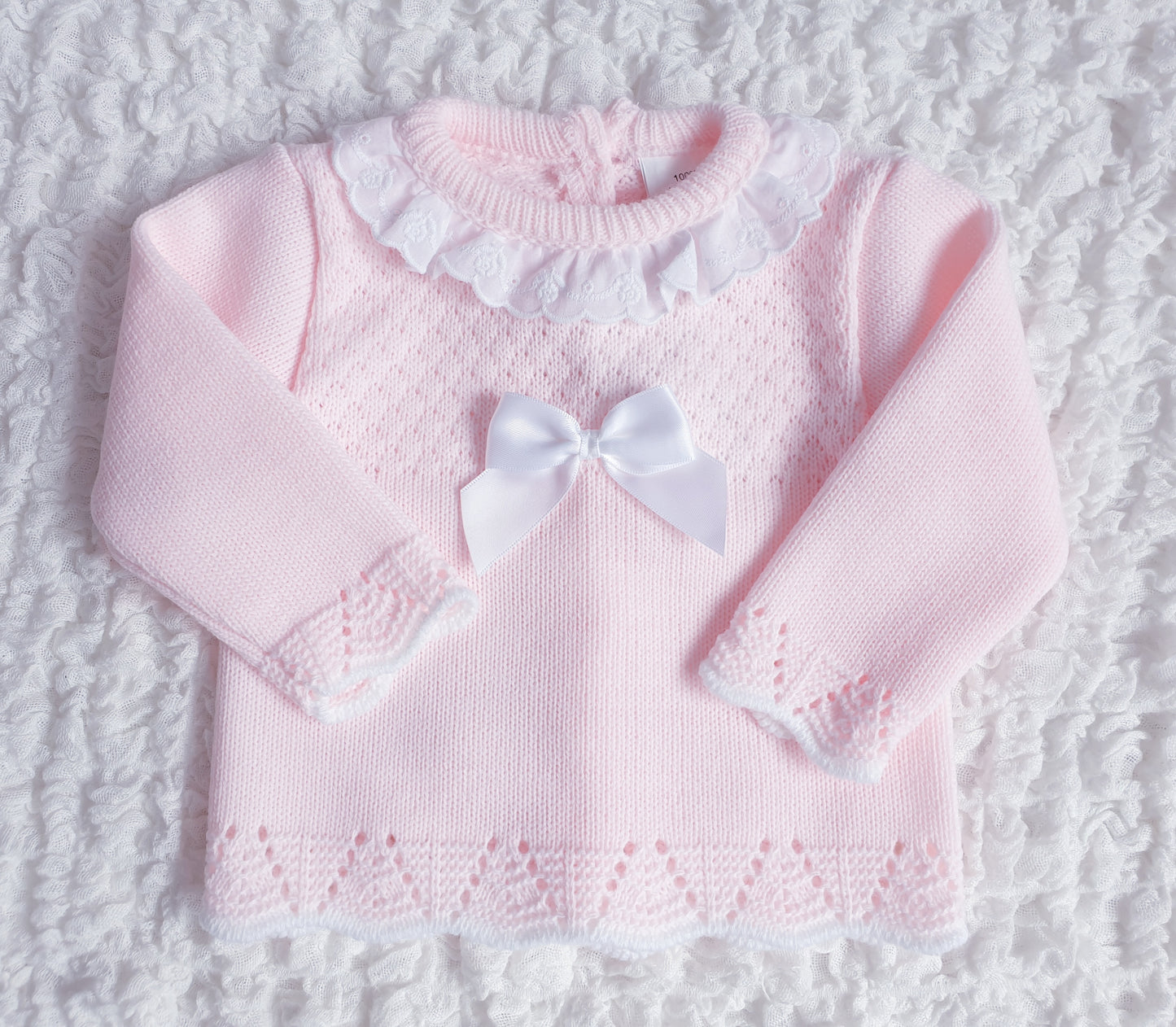 Baby Girls Spanish Knitted Set White Pink